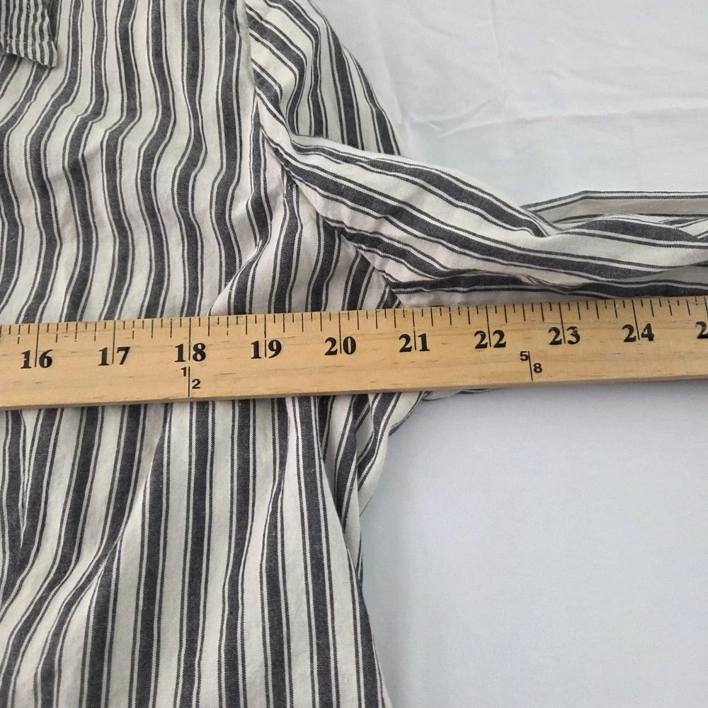 Free People x Brenda Knight Shirt Womens Large Gray Striped Button Up Boho Chic